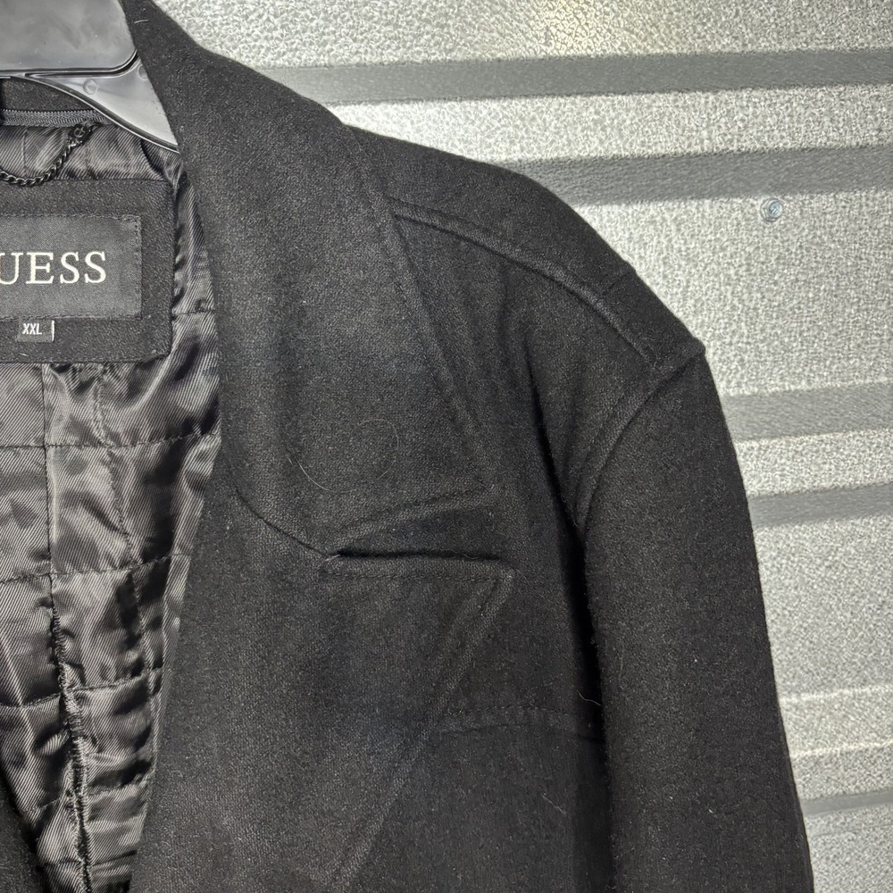 Guess Mens XXL Black Wool Blend Peacoat Jacket Outerwear XXL - Picture 12 of 16